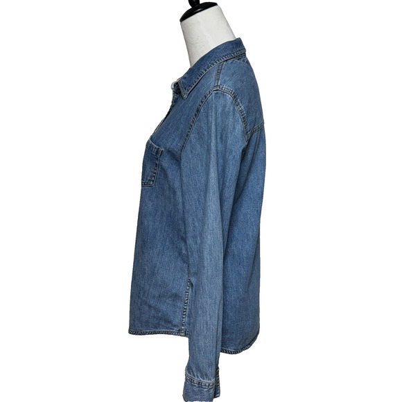 Vintage Tommy Hilfiger Shirt Womens 14 Blue Denim Jean Chambray Snap Y2K Western - Picture 7 of 9